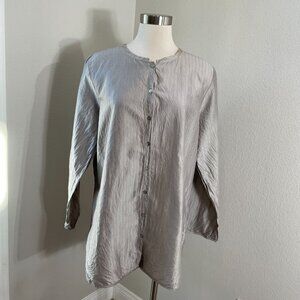 Eileen Fisher Womens Large 100% Silk Tunic Blouse Shirt Minimalist Lagenlook